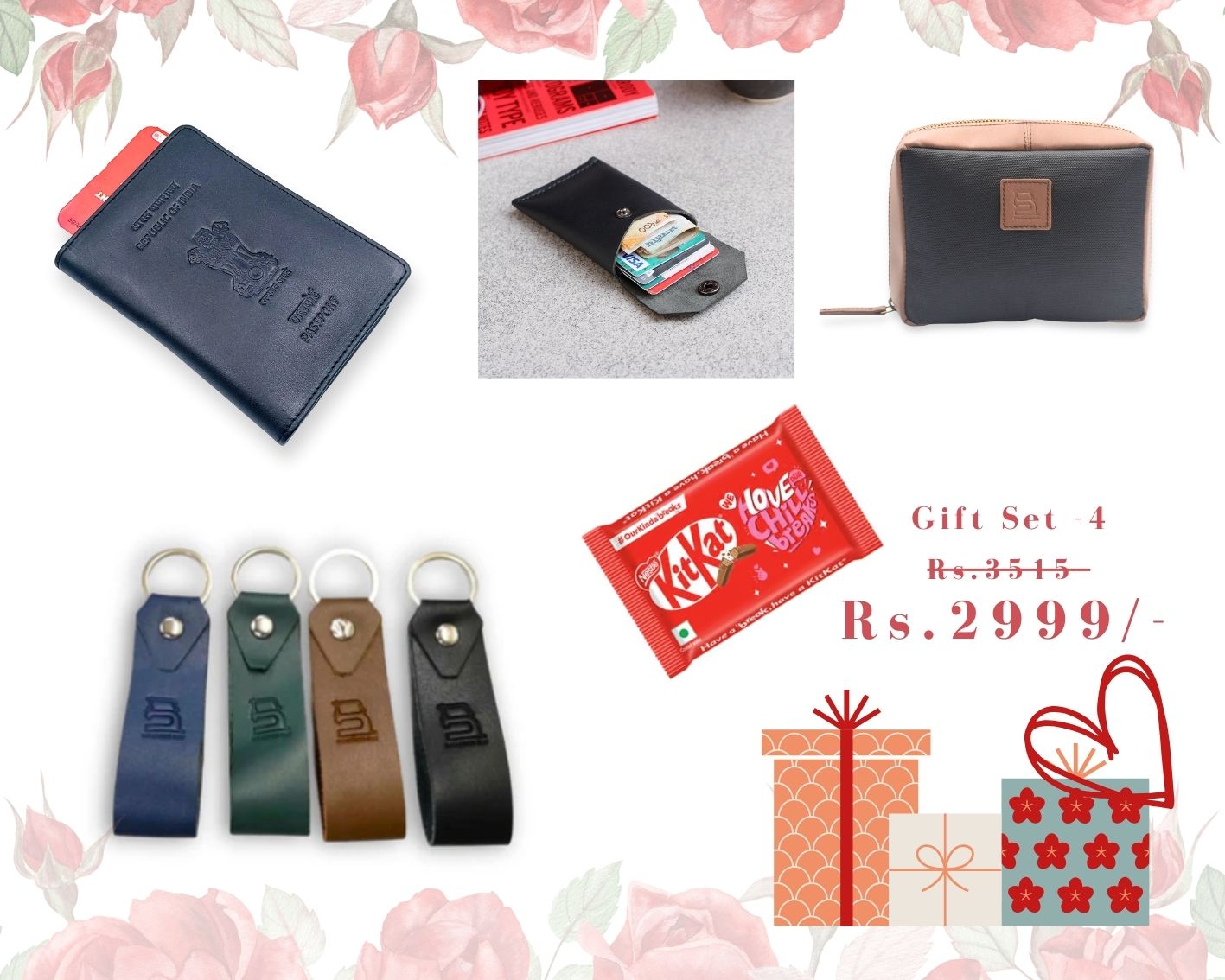 Valentine’s Gift Set for Him: Ashoka Elite Passport Wallet, Wave Card + Coin Wallet, Tech Pouch - MINI, Key Edge & Free KitKat