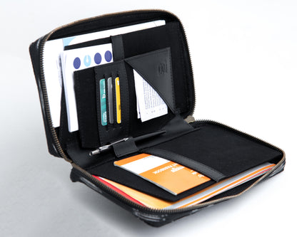 Bank Organiser - Black Ikat + Black Leather