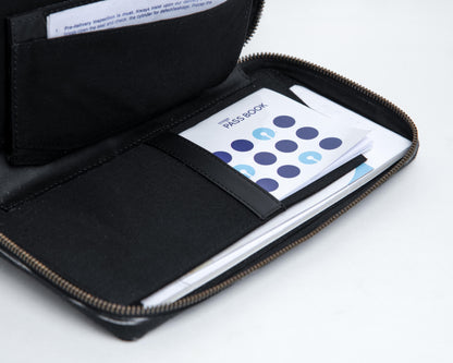 Bank Organiser - Black Ikat + Black Leather