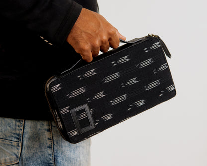 Bank Organiser - Black Ikkat + Leather