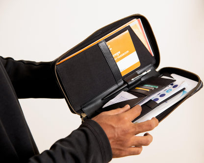 Bank Organiser - Black Ikat + Black Leather