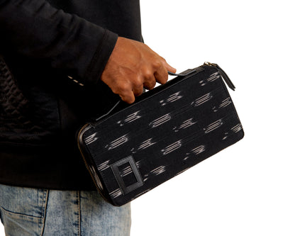 Bank Organiser - Black Ikat + Black Leather