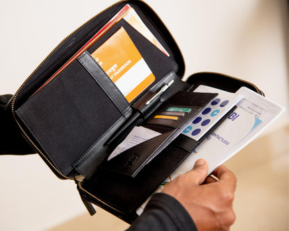 Bank Organiser - Black Ikat + Black Leather