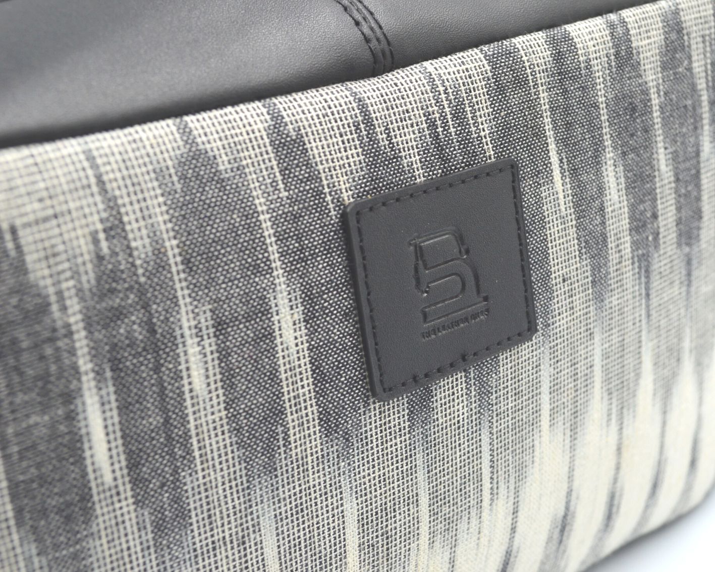 Tech Pouch - Cream & Black IKAT + Leather