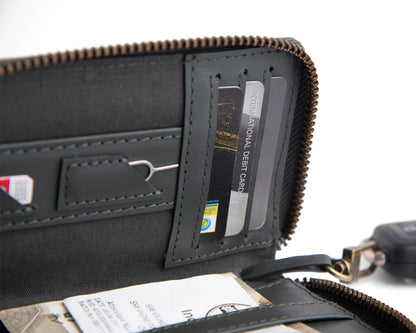 Compact Army Green set (Compact Zipper Wallet - Army Green + Leather Key Loop - Army Green)
