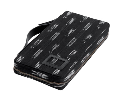 Bank Organiser - Black Ikkat + Leather