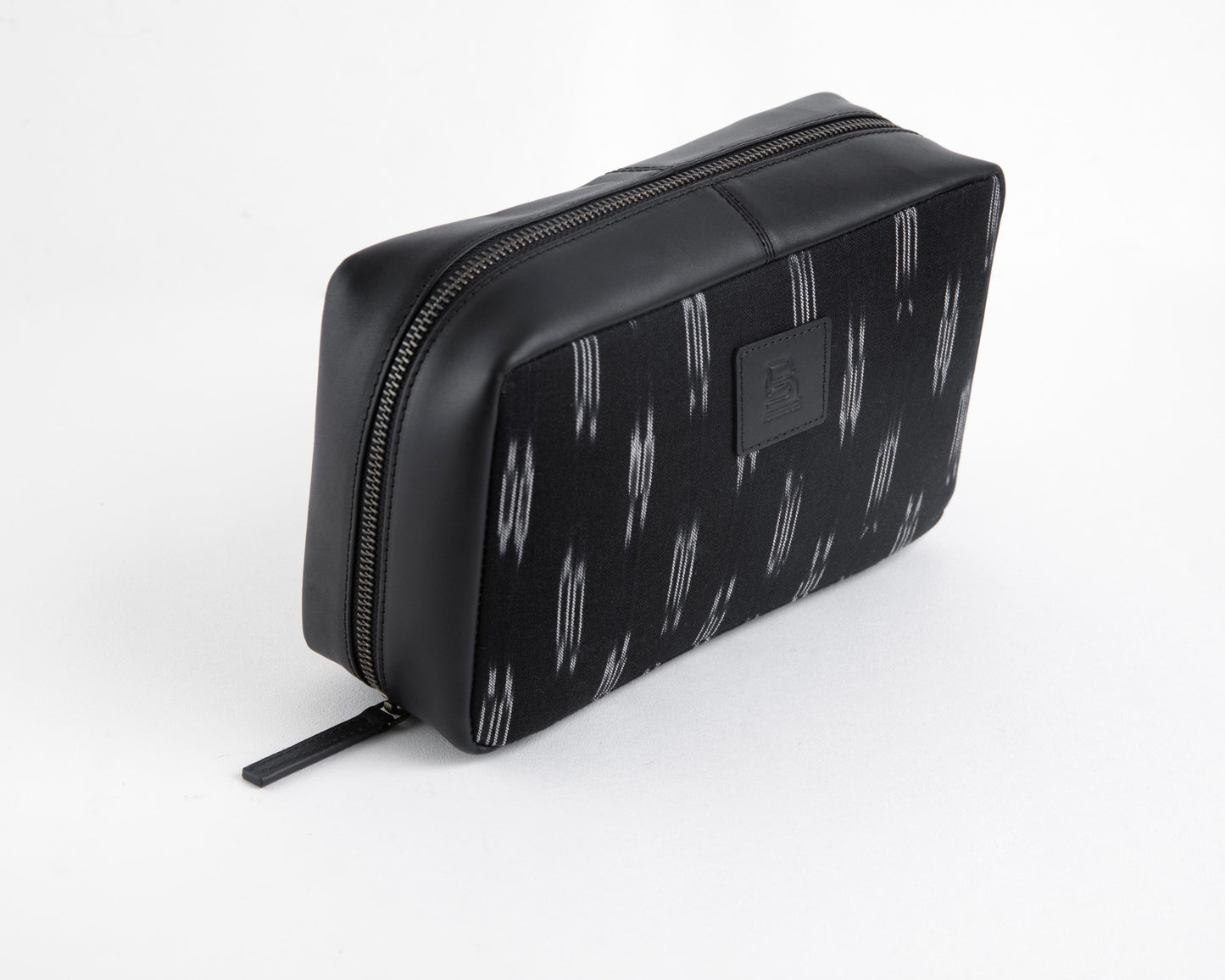 Tech Pouch - Black IKAT + Leather