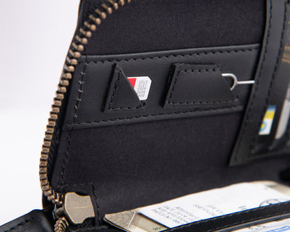 Jet Black Set (Compact Zipper Wallet - BLACK + Leather Key Loop - BLACK)