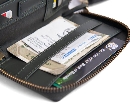 Compact Army Green set (Compact Zipper Wallet - Army Green + Leather Key Loop - Army Green)