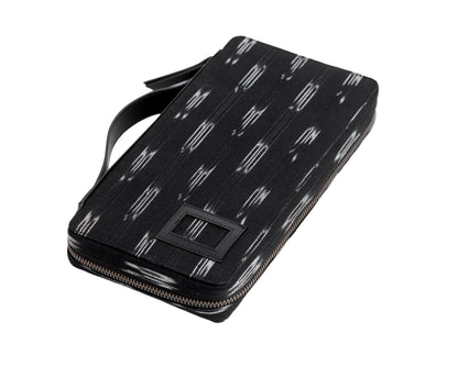 Bank Organiser - Black Ikkat + Leather