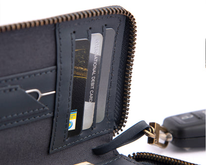 Compact Midnight Blue set (Compact Zipper Wallet - Midnight Blue + Leather Key Loop - Midnight Blue)