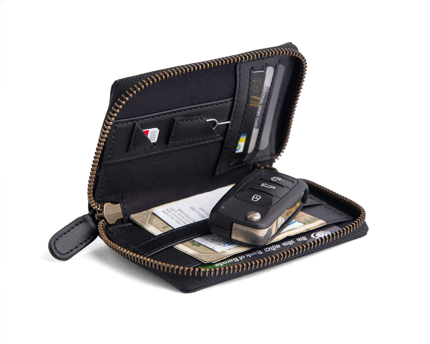 (Compact Zipper Wallet- Black + Mini Wallet - Black)