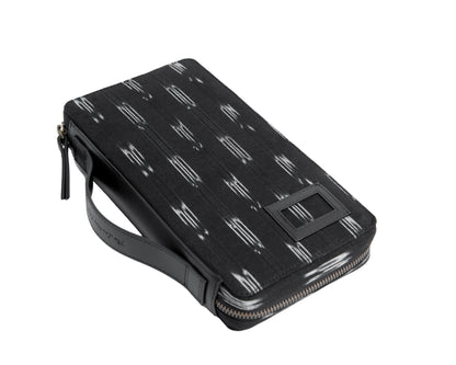 Bank Organiser - Black Ikkat + Leather