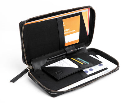 Bank Organiser - Black Ikkat + Leather
