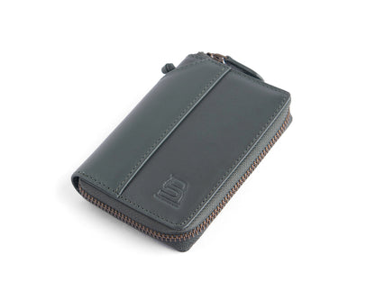 Compact Army Green set (Compact Zipper Wallet - Army Green + Leather Key Loop - Army Green)