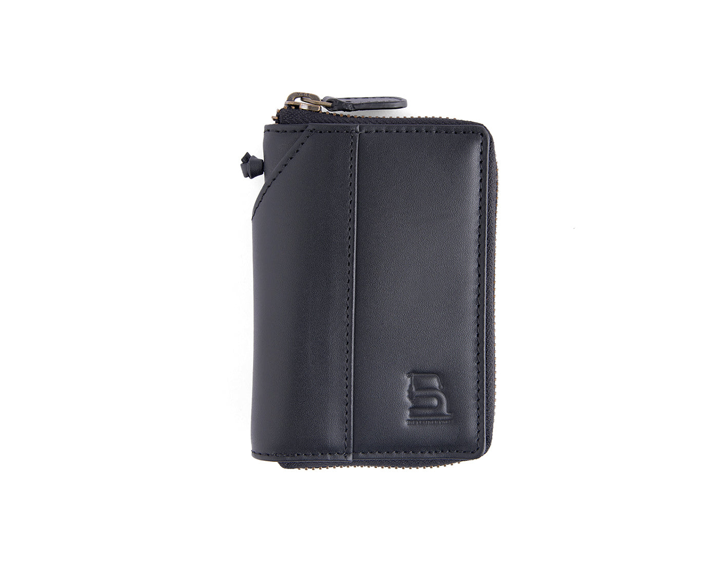 Jet Black Set (Compact Zipper Wallet - BLACK + Leather Key Loop - BLACK)