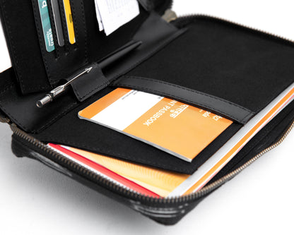 Bank Organiser - Black Ikat + Black Leather