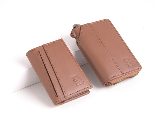 (Compact Zipper Wallet + Mini Wallet - Tan)