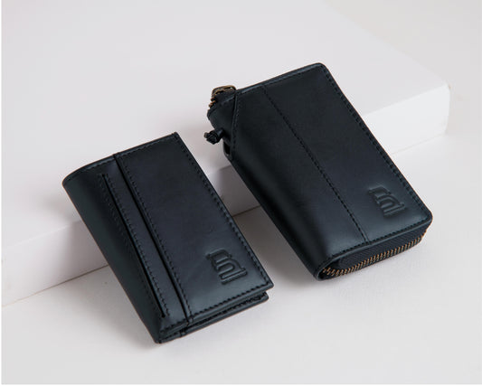 (Compact Zipper Wallet- Black + Mini Wallet - Black)