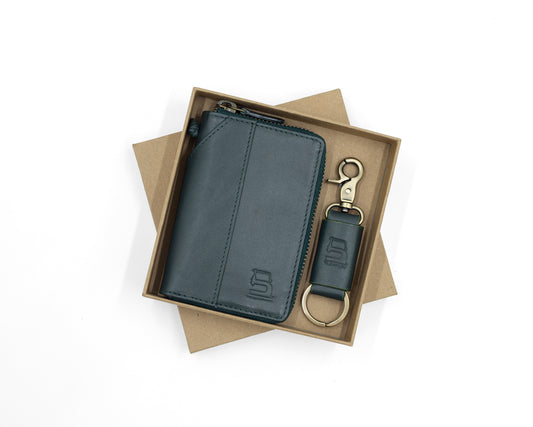 Army Green set (Compact Zipper Wallet - Army Green + Leather Key Loop - Army Green)